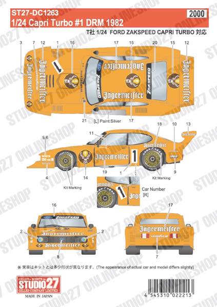 1/24 Capri Turbo #1 DRM 1982<br>for TAMIYA<br>STUDIO27 ��Original Decals��