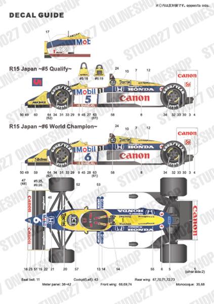 1/20 FW11B Japanese GP 1987 for TAMIYA<br>STUDIO27 ��Convesion Kit��