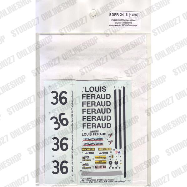 1/24 Ferrari 365GTB4 Competizione (Daytona Competizione) 24 Hours of LM 1972, "Ecurie Francorchamps" #36 - Spare Decal<br>for FR2416<br>STUDIO27 ��Spare Decal��