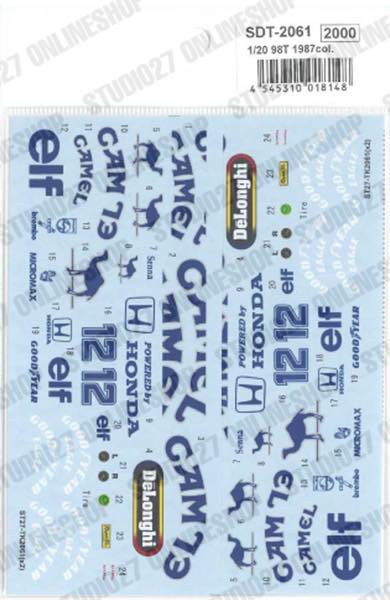 1/20 98T 1987col. - Spare Decal<br>for TK2061<br>STUDIO27 ��Spare Decal��