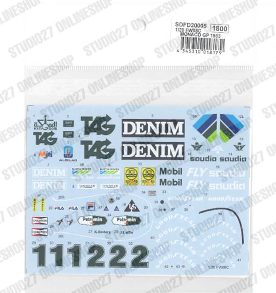 1/20 FW08C MONACO GP 1983 - Spare Decal<br>for FD20005<br>STUDIO27 ��Spare Decal��