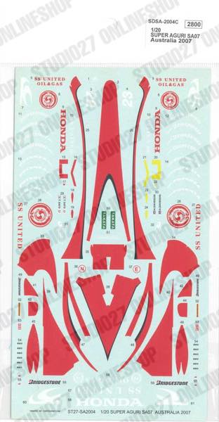 1/20 SA07 Australia GP 2007 - Spare Decal<br>for SA2004C<br>STUDIO27 ��Spare Decal��