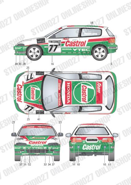 1/24 Civic "Castrol" #76/#77 National Saloon car cup 1993<br>for Hasegawa<br>STUDIO27 Original Decals