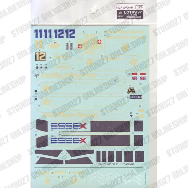 1/20 Lotus 87 "JPS" Low Nose version 1981 - Spare Decal<br>for FK20158<br>STUDIO27 Spare Decal