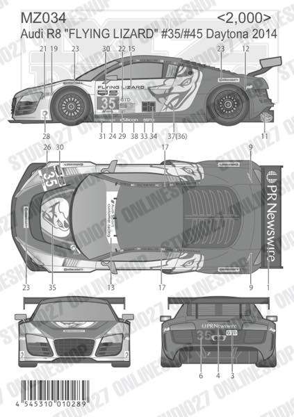 R8 "Flying Lizard" #35/#45 Daytona 2014 <br>for Mini-Z <br>MZ DECALS��Original decal��