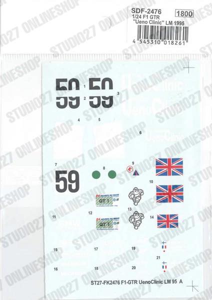 1/24 F1 GTR "Ueno Clinic" LM 1995 - Spare Decal<br>for FK2476<br>STUDIO27 ��Spare Decal��