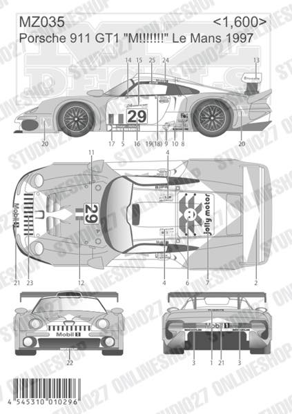911 GT1 "Marlboro" Le Mans 1997 <br>for Mini-Z <br>MZ DECALSOriginal decal
