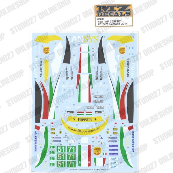 458 "AF Corse" #51/#71 LeMans 2014 <br>for Mini-Z <br>MZ DECALSOriginal decal