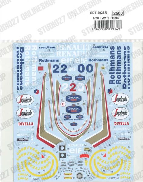 1/20 FW16B 1994 - Spare Decal<br>for TK2028R<br>STUDIO27 ��Spare Decal��