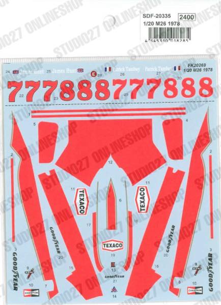 1/20 M26 1978 - Spare Decal<br>for FK20335/FK20337<br>STUDIO27 ��Spare Decal��
