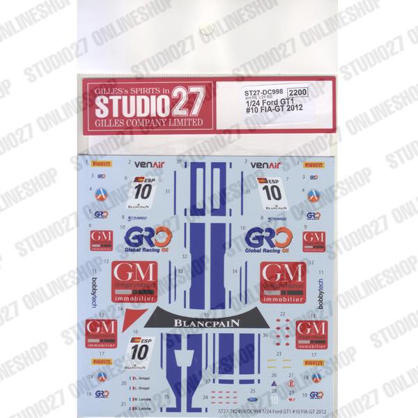 1/24 Ford GT1 FIA-GT #10 2012<br>for simil'R/TK2459<br>STUDIO27 ��Original Decals��