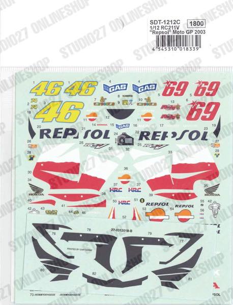 1/12 RC211V "Repsol" Moto GP 2003 - Spare Decal<br>for TK1212C<br>STUDIO27 ��Spare Decal��