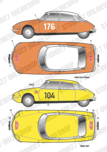 1/24 Citroen DS19 Monte-Carlo #104 1962 / #176/#233 1963 / #195 1966<br>for EBBRO25005<br>STUDIO27 ��Original Decals��