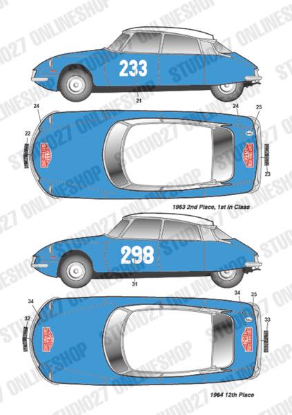 1/24 Citroen DS19 Monte-Carlo #104 1962 / #176/#233 1963 / #195 1966<br>for EBBRO25005<br>STUDIO27 ��Original Decals��