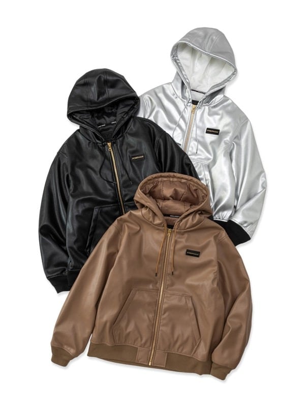 FAKE LEATHER ZIP HOODIE