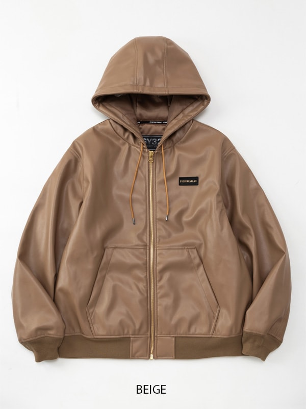FAKE LEATHER ZIP HOODIE