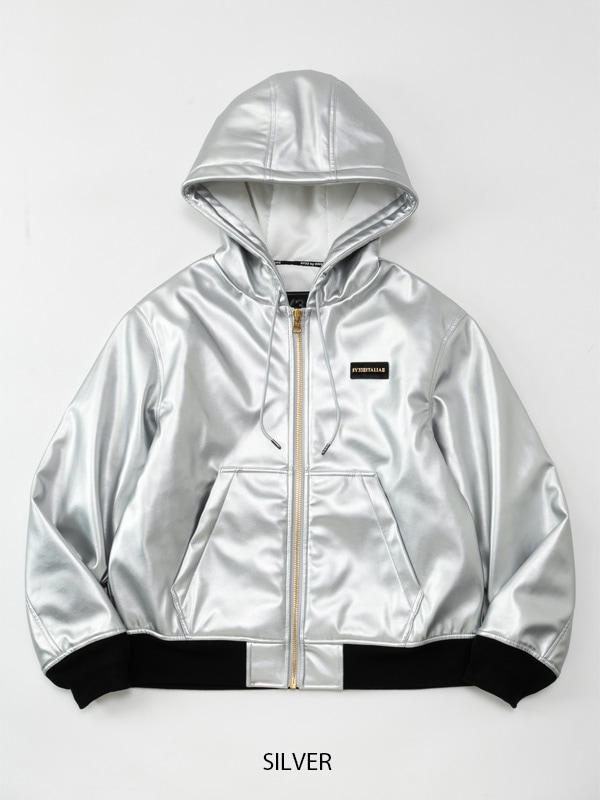 FAKE LEATHER ZIP HOODIE