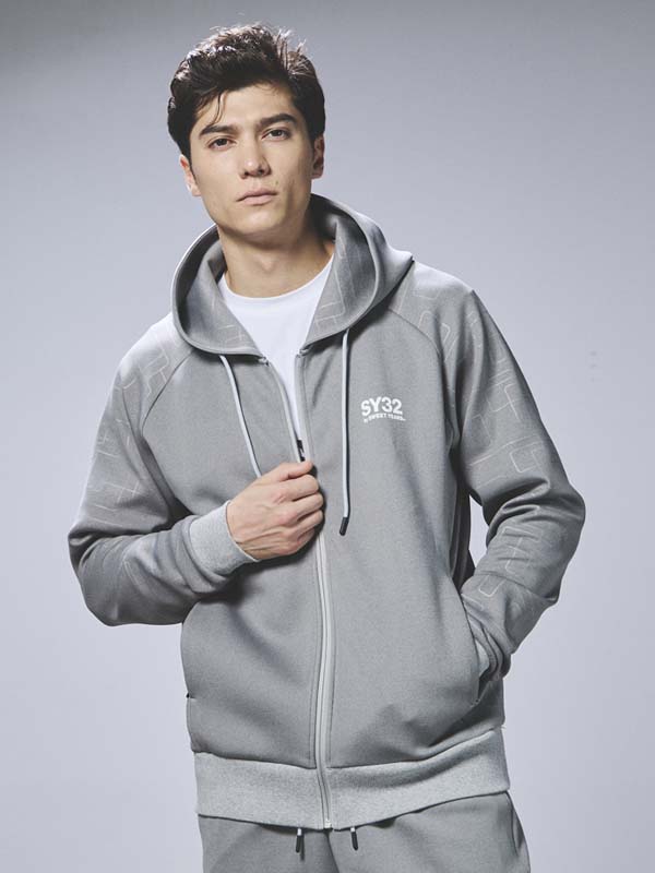 DOUBLE KNIT EMBOSS GEOMETRY ZIP HOODIE