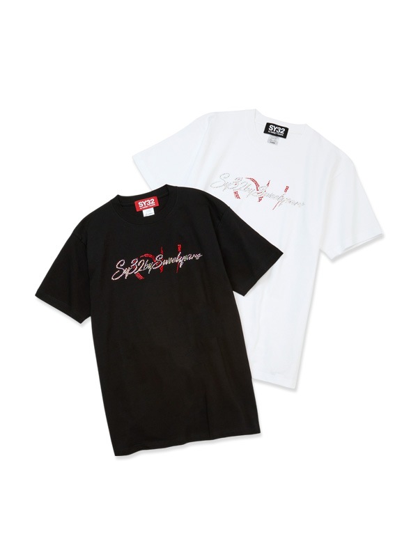 CURSIVE LOGO RHINESTONE TEE