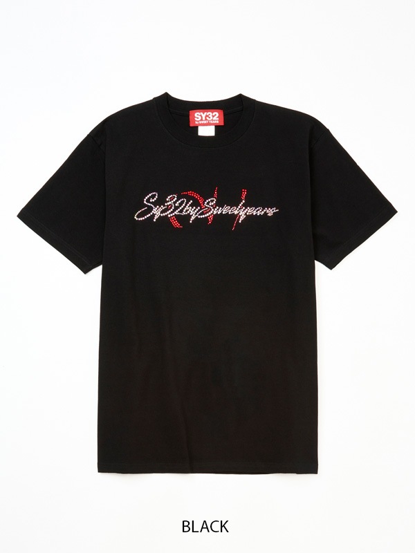 CURSIVE LOGO RHINESTONE TEE