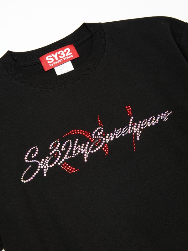 CURSIVE LOGO RHINESTONE TEE