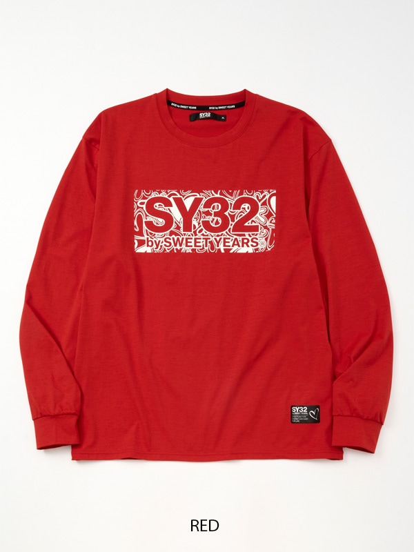 【SY32 SWEET YEARS】レディース ロングスリーブ M ハート総柄 HEART PATTERN BOX LOGO L/S TEE | TOPS,T-SHIRTS | 【公式