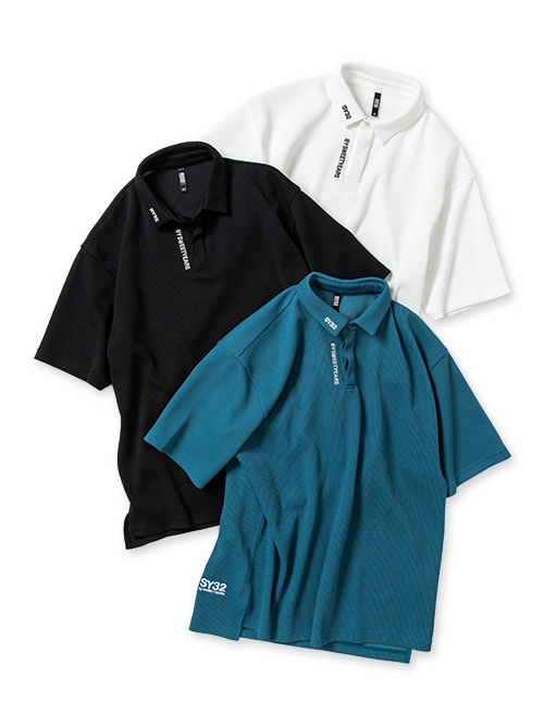 【美品】SY32 ポロシャツ カモ 切替 大きいサイズ 速乾 ブラック XXL 美品】SY32 ポロシャツ カモ 切替 大きいサイズ 速乾 ブラック