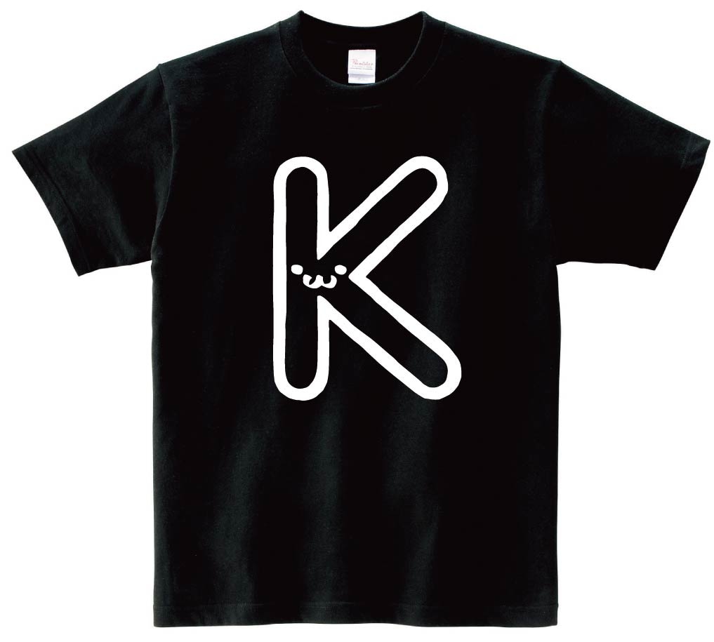 K　ケー　アルファベット　記号　文字　筆絵　イラスト　半袖Tシャツ