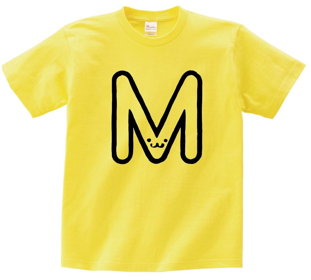 M　エム　アルファベット　記号　文字　筆絵　イラスト　半袖Tシャツ