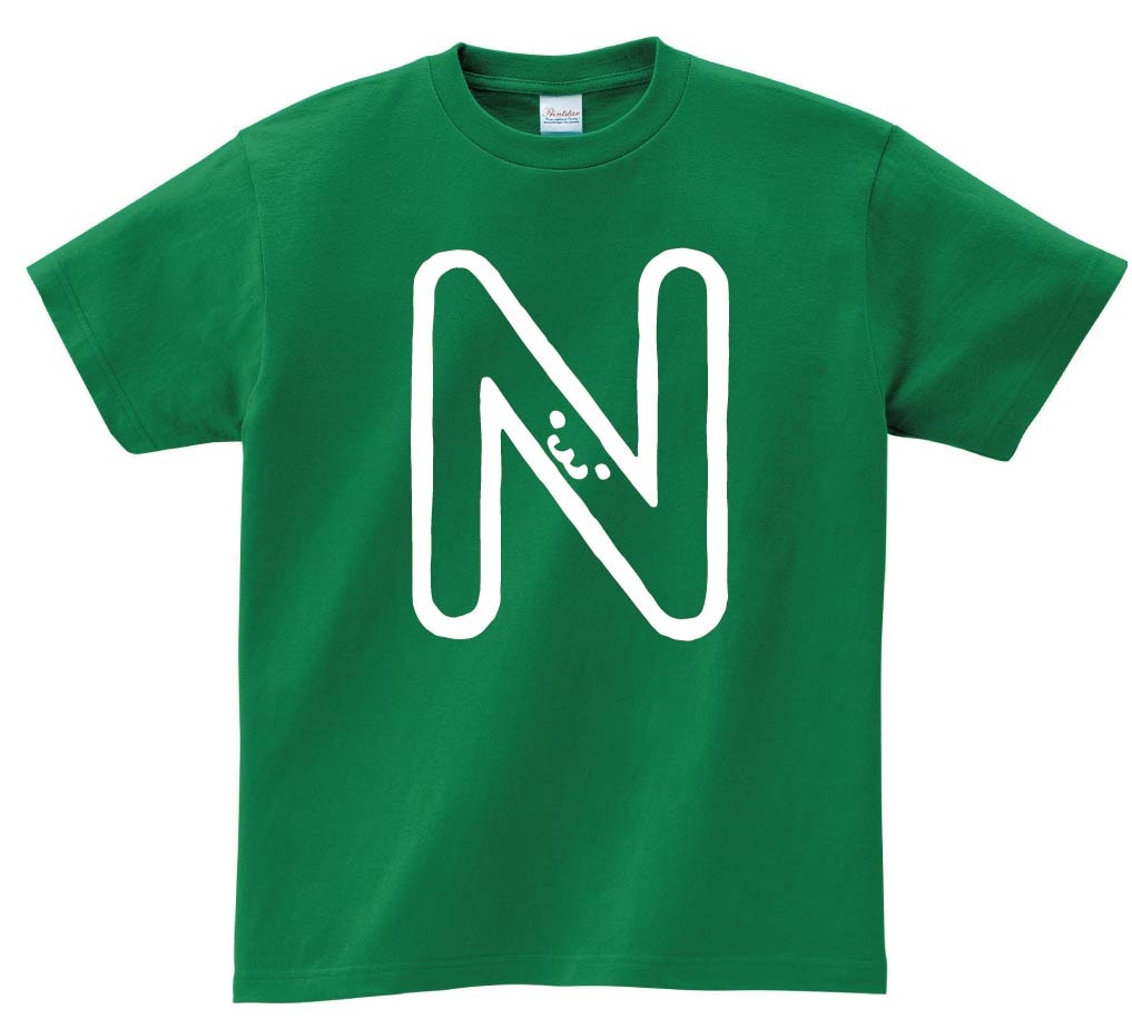 N　エヌ　アルファベット　記号　文字　筆絵　イラスト　半袖Tシャツ