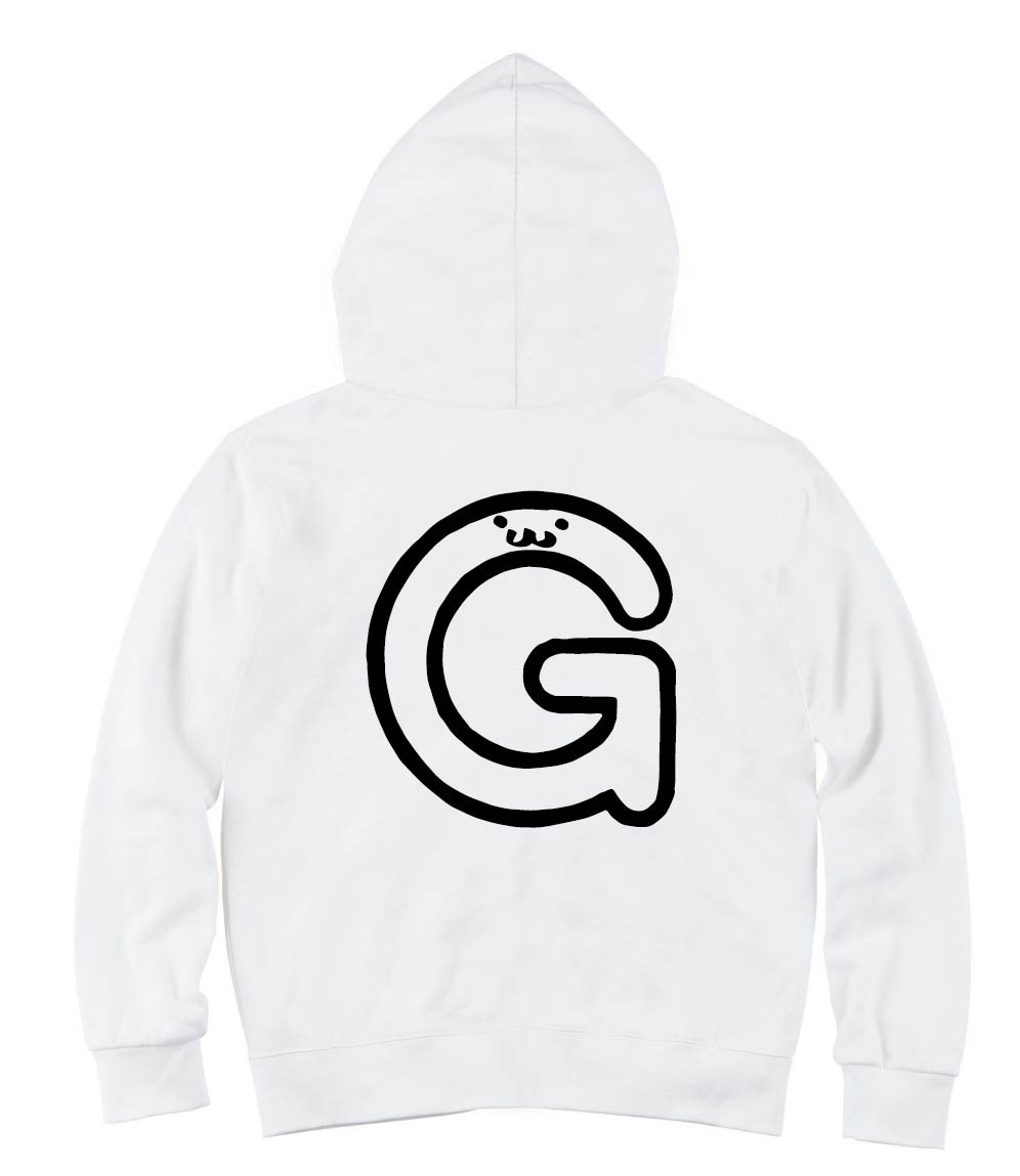 G ジー アルファベット 記号 文字 筆絵 イラスト ジップパーカー アルファベット サモエスキー