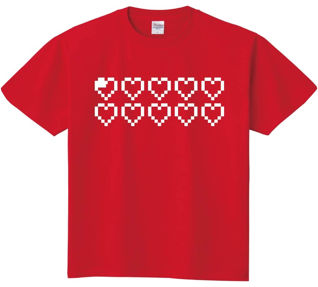 ハート ライフ 瀕死　ゲーム パロディ　半袖Tシャツ