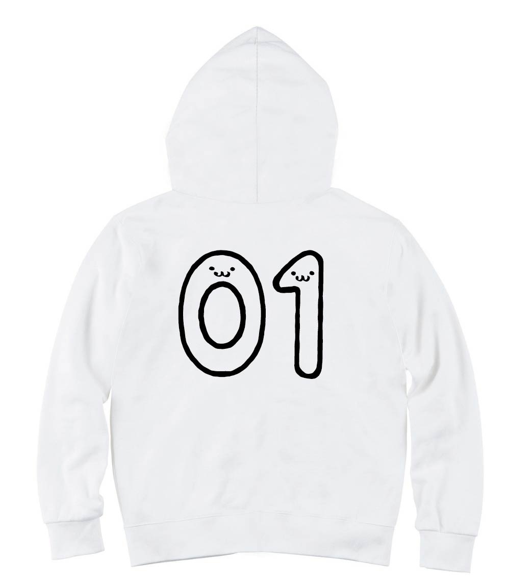 ０１ ぜろいち 零一 Zero One 数字 ナンバー 記号 文字 筆絵 イラスト ジップパーカー 数字1 2桁 サモエスキー