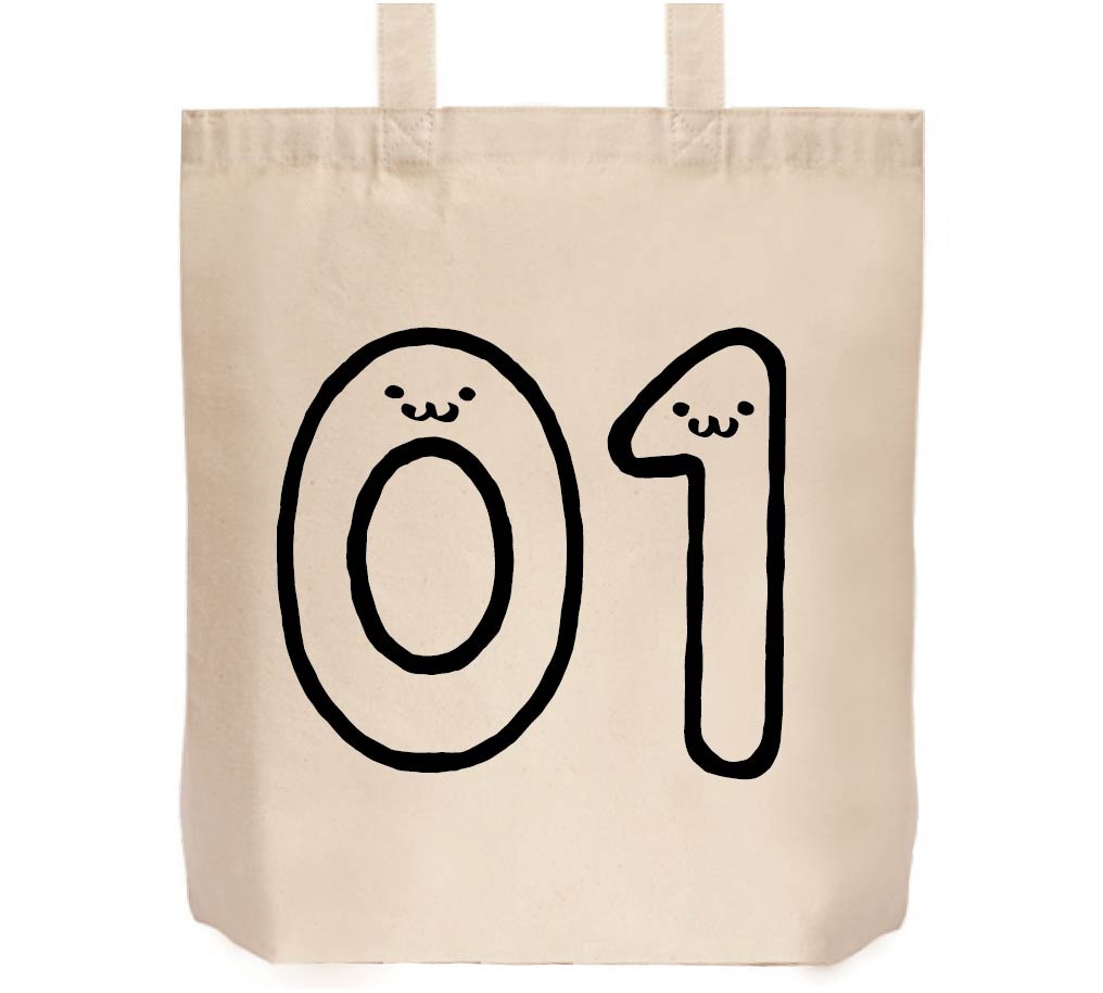 ０１ ぜろいち 零一 Zero One 数字 ナンバー 記号 文字 筆絵 イラスト トートバッグ 数字1 2桁 サモエスキー