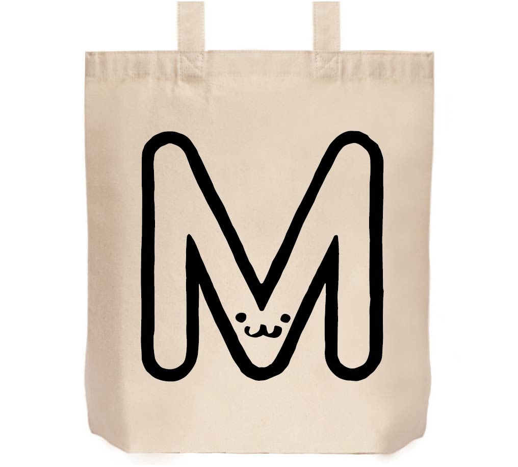 M エム アルファベット 記号 文字 筆絵 イラスト トートバッグ アルファベット サモエスキー