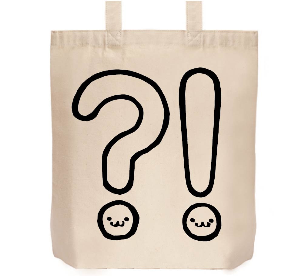 疑問符感嘆符 ハテナ ビックリ マーク 記号 文字 筆絵 イラスト トートバッグ 記号 サモエスキー