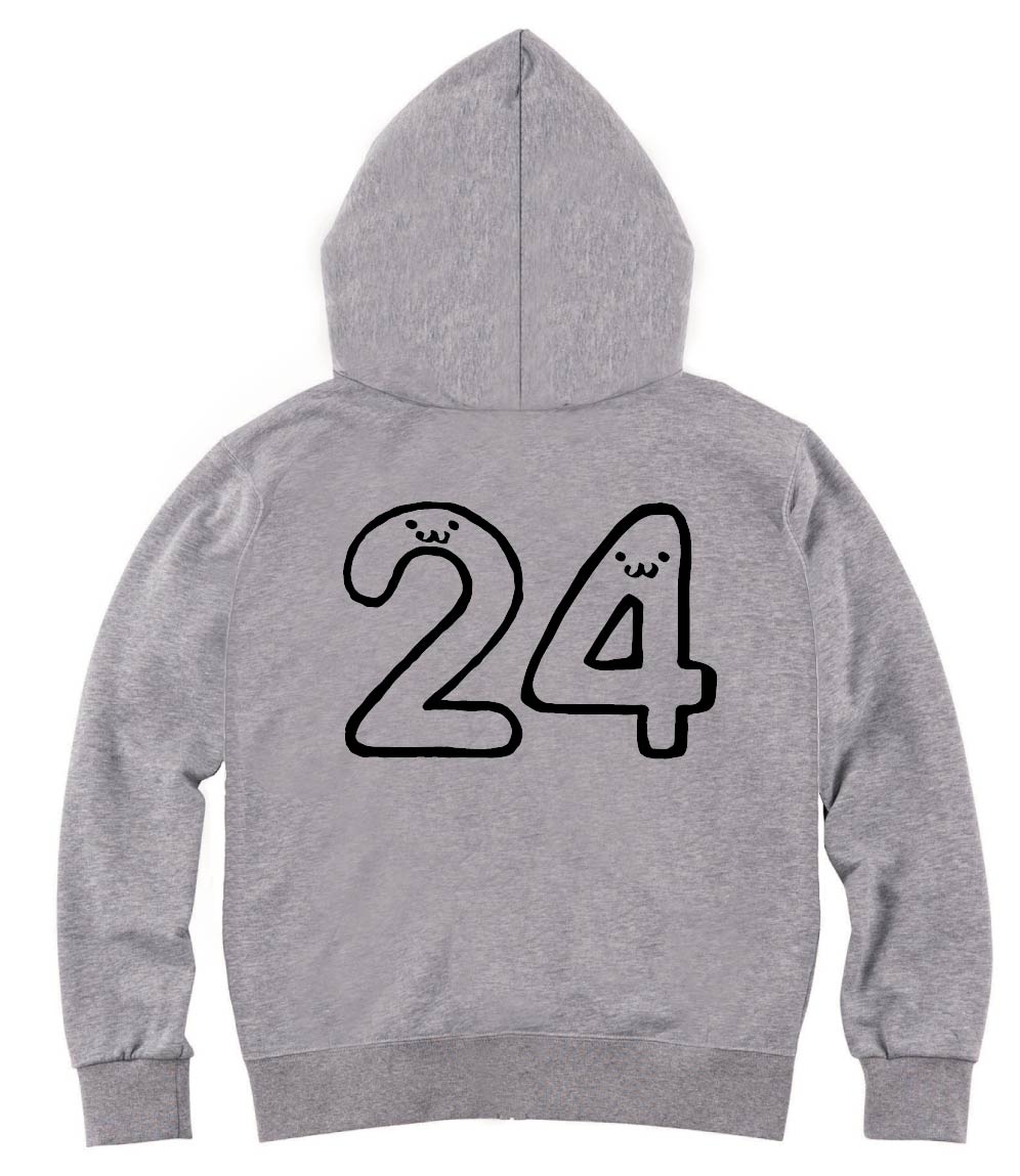 ２４ にじゅうよん 二十四 数字 ナンバー 記号 文字 筆絵 イラスト ジップパーカー 数字1 2桁 サモエスキー