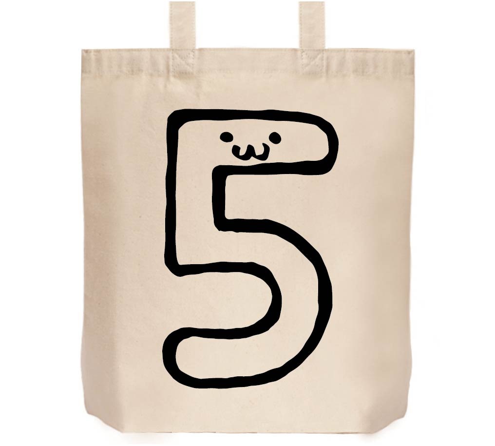 5 ご 五 five 数字 ナンバー 記号 文字 筆絵 イラスト トートバッグ 
