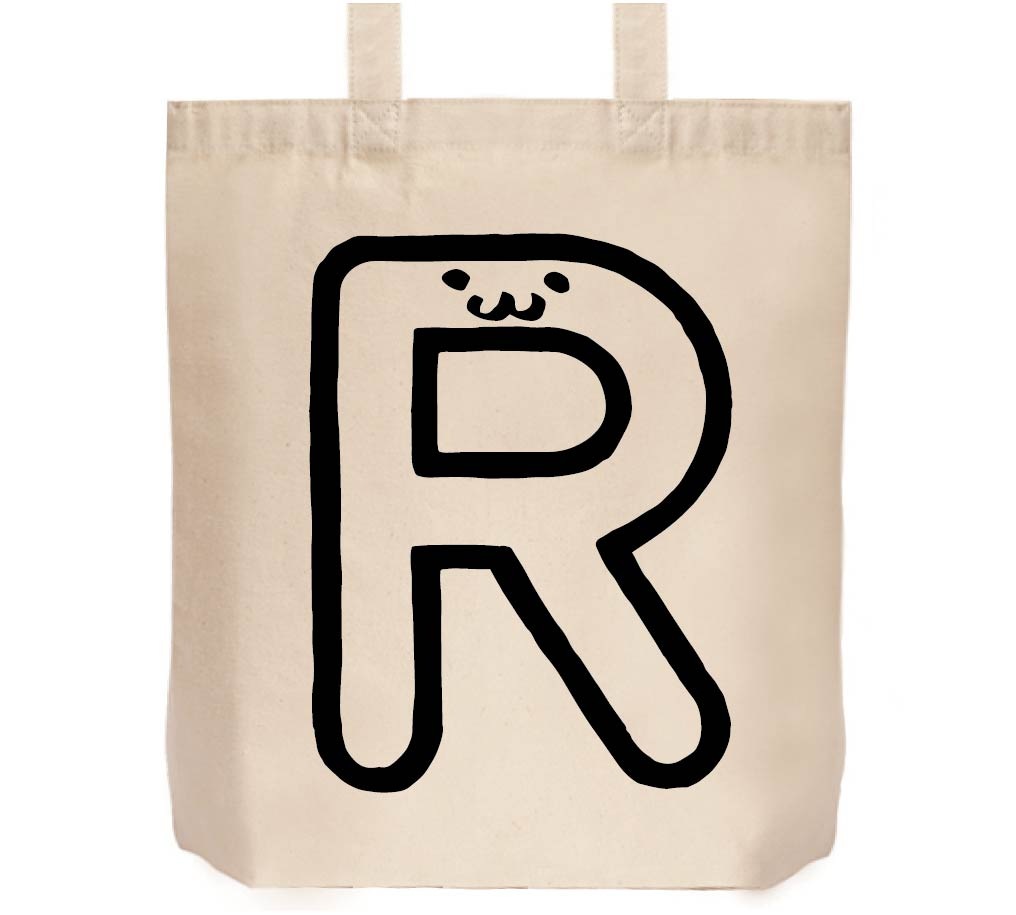 R アール アルファベット 記号 文字 筆絵 イラスト トートバッグ アルファベット サモエスキー