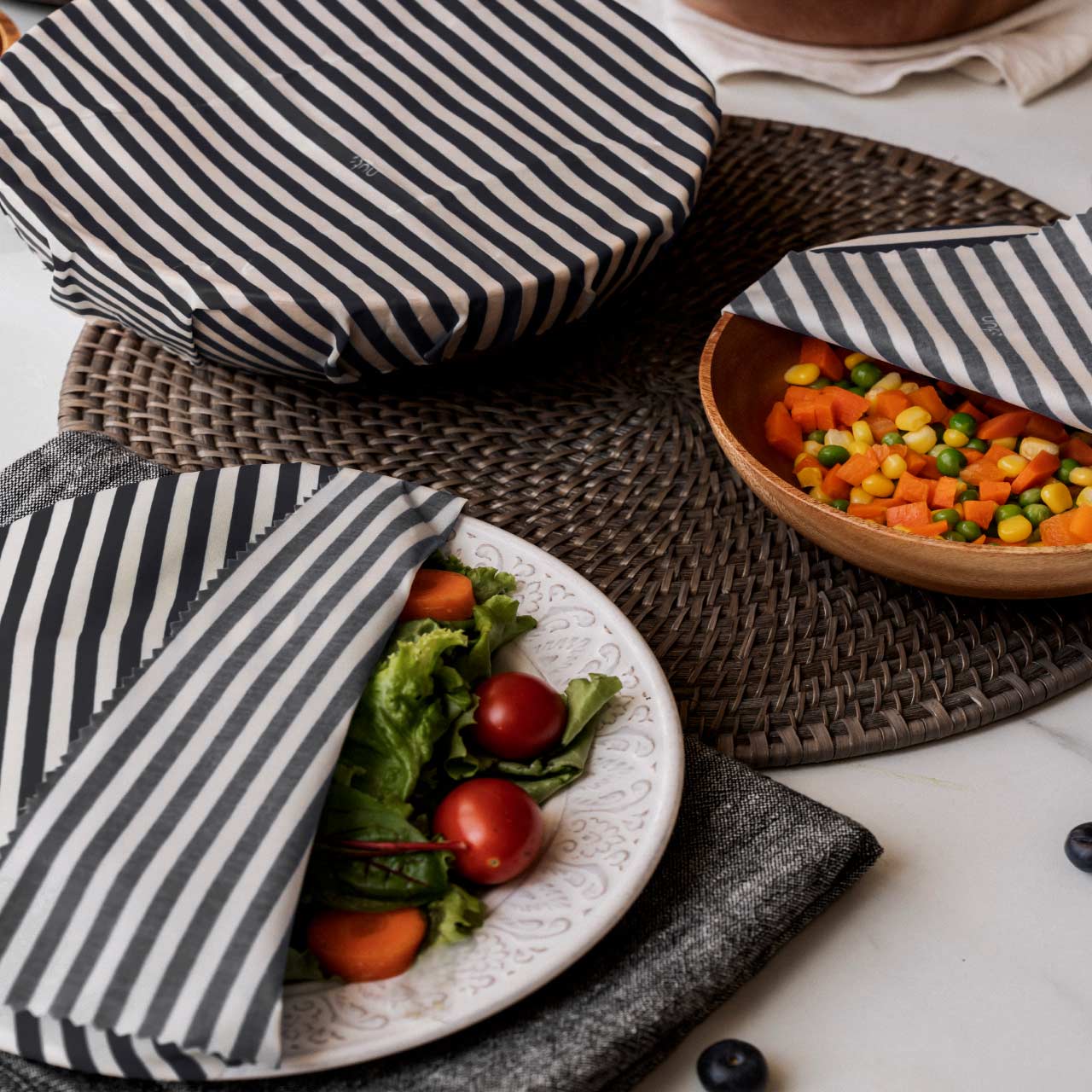 ナッツ ビーズワックスラップ 3点セット ブラックストライプ