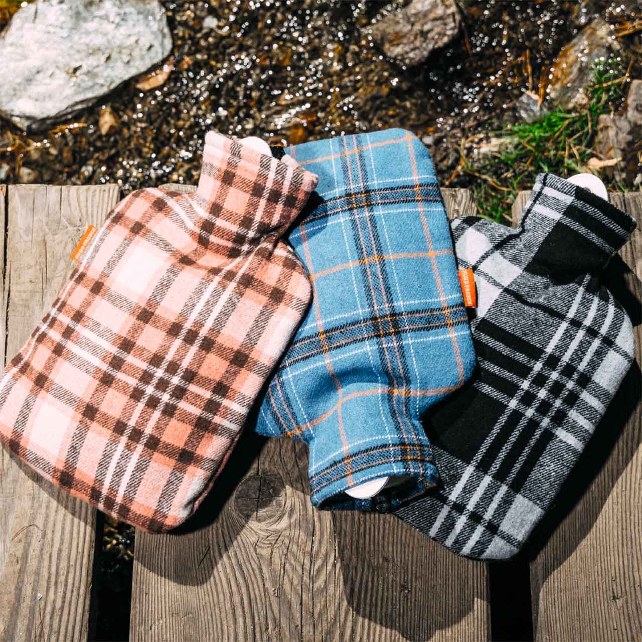 フーゴー・フロッシュ スタンダードクラシック湯たんぽ1.8L フランネルチェック デニムブルー