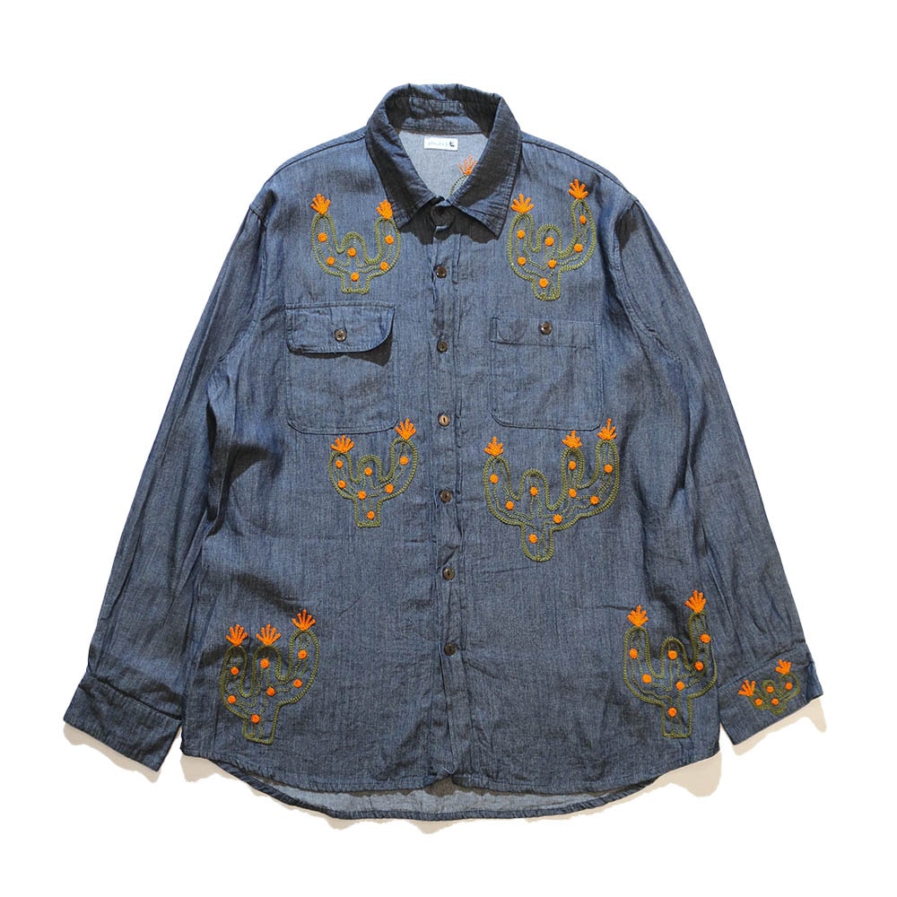 jawandi / Cactus-embroidered Denim Shirt