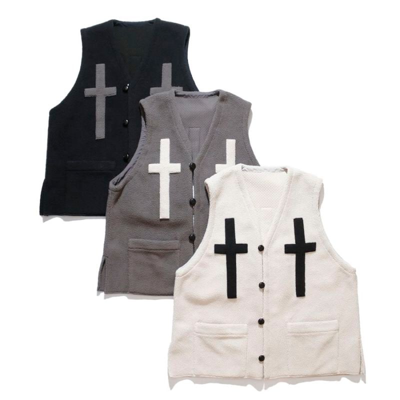 ◇[Buyback保証] BURLAP OUTFITTER / PILE CROSS VEST (Black / M