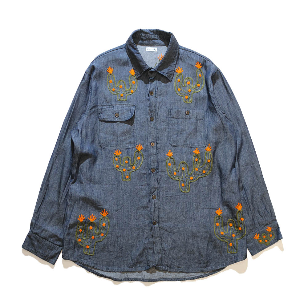 jawandi / Cactus-embroidered Denim Shirt