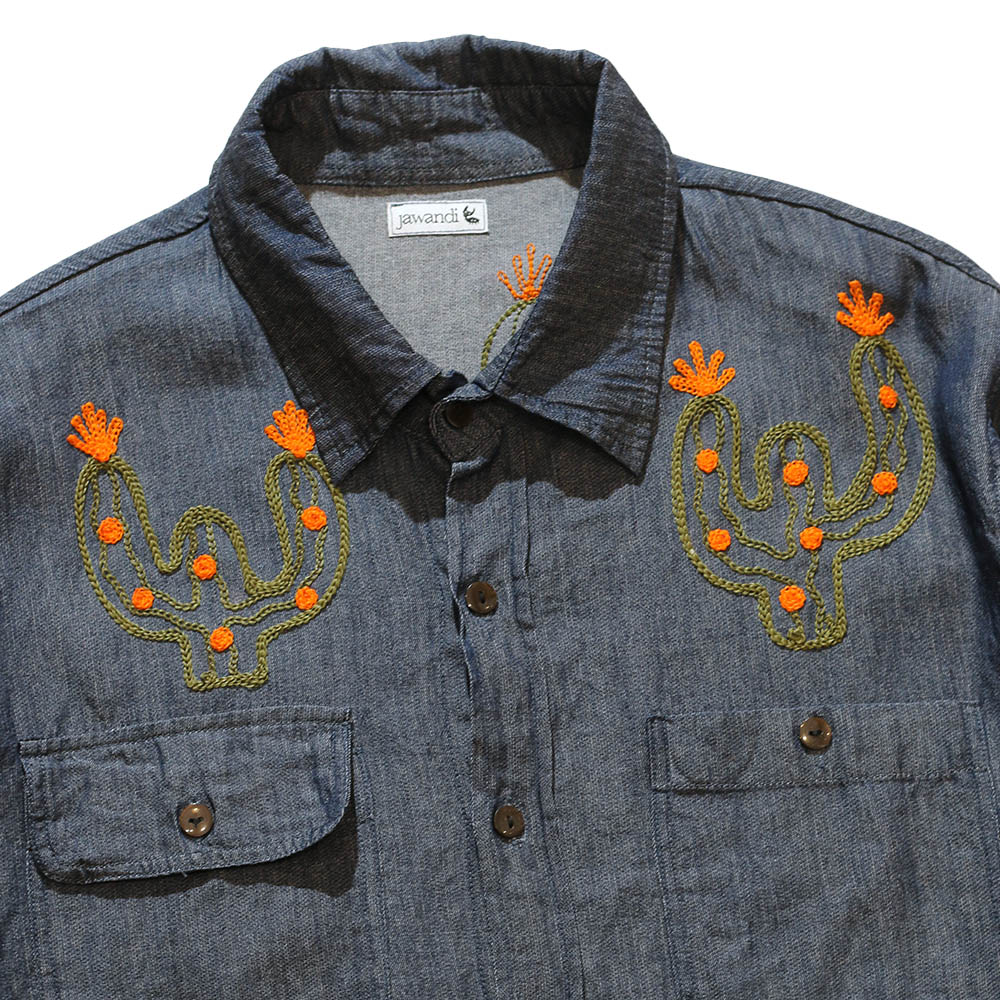 jawandi / Cactus-embroidered Denim Shirt