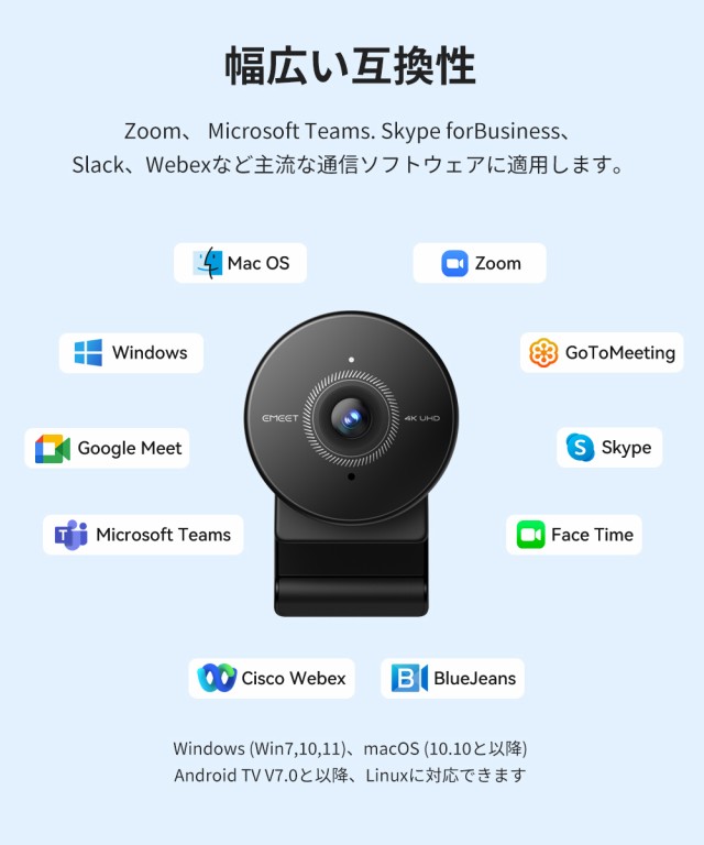 EMEET 4K Webカメラ C950 4K マイク内蔵 ノイズキャンセリング オートフォーカス マイク内蔵 スタンド アーム 70度広角 自撮り プライバシーカバー PCカメラ ビデオ会議 ZOOM Skype 2年保証