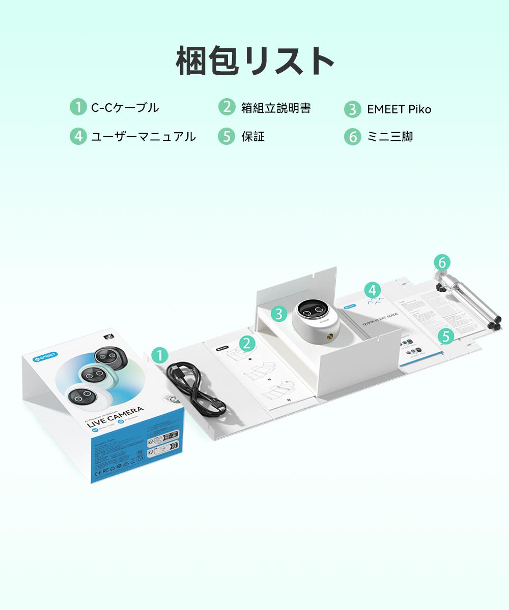 EMEET Piko 4K Webカメラ デュアルカメラ搭載 ウェブカメラ AI オートフォーカス 三つ ノイズキャンセリング マイク 3種類の集音モード 配信用カメラ 三脚付き ストリーミング ゲーム実況 2年保証
