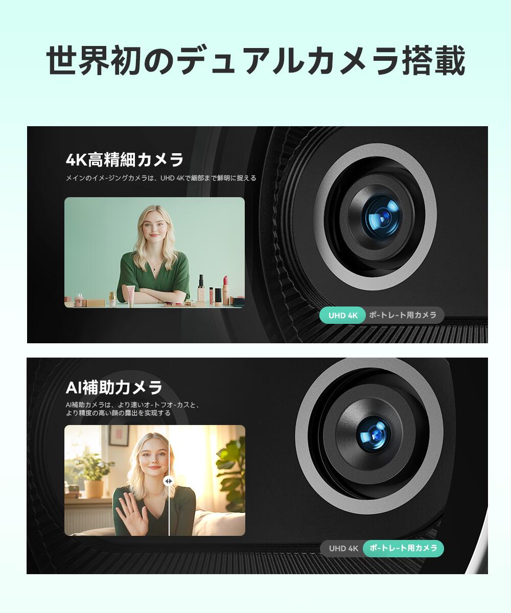 EMEET Piko 4K Webカメラ デュアルカメラ搭載 ウェブカメラ AI オートフォーカス 三つ ノイズキャンセリング マイク 3種類の集音モード 配信用カメラ 三脚付き ストリーミング ゲーム実況 2年保証