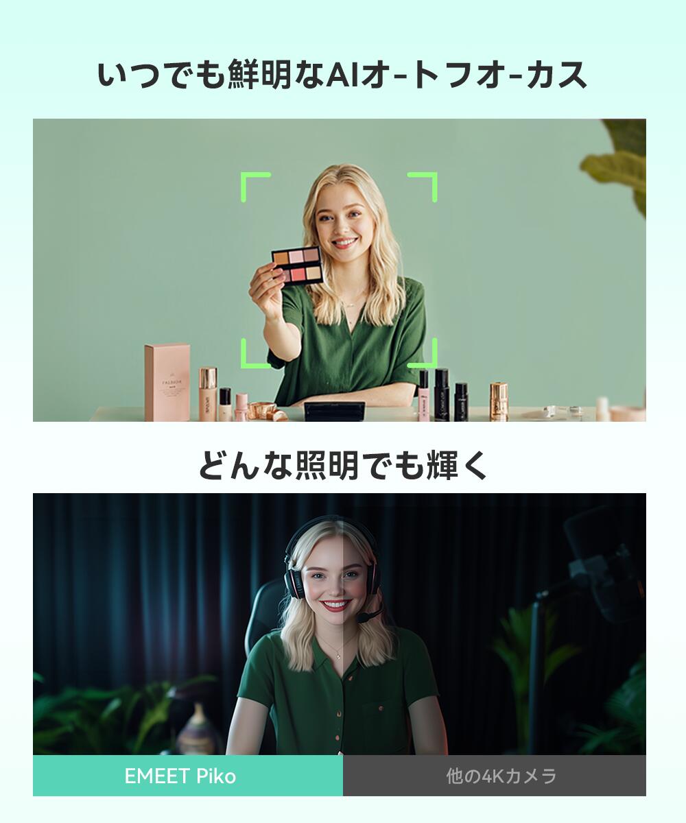 EMEET Piko 4K Webカメラ デュアルカメラ搭載 ウェブカメラ AI オートフォーカス 三つ ノイズキャンセリング マイク 3種類の集音モード 配信用カメラ 三脚付き ストリーミング ゲーム実況 2年保証