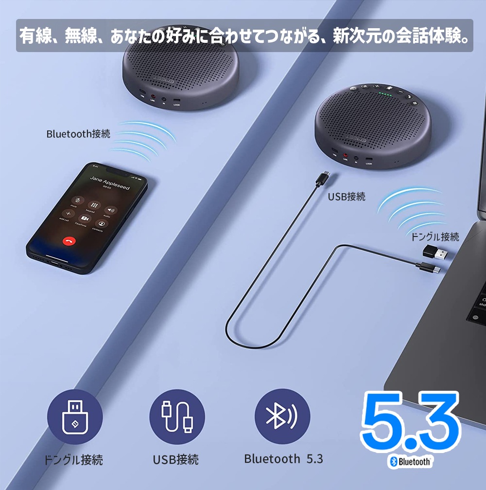 Emeet Luna Plus Kit スピーカーフォン 『 Luna Plus + 拡張マイク 』 9つ 無指向性 マイク ノイズリダクション Bluetooth 5.3 ワイヤレス スピーカー マイク 最大25人対応 イミート